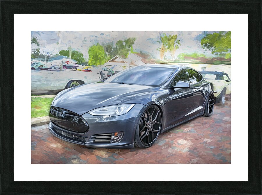 2015 Grey Tesla Model S P85D X 4 Picture Frame print