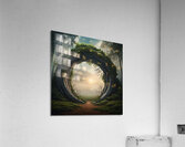 Surreal background depicting a huge portal opening into a fantasy world. The portal is made of intertwined trees Acrylic Print
