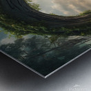 Surreal background depicting a huge portal opening into a fantasy world. The portal is made of intertwined trees Metal print