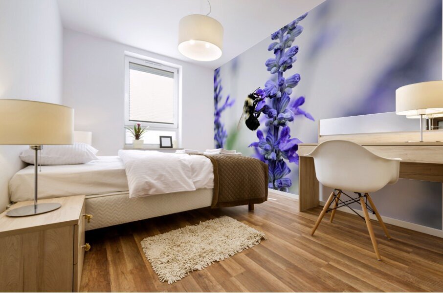 Bee Salivating the Blue Salvia Mural print