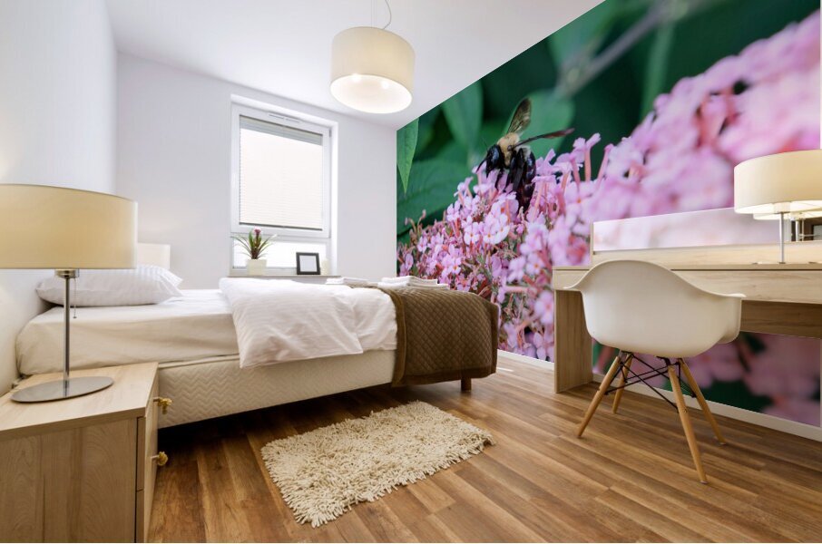 Just Bee Still In Fields of Pink Mural print
