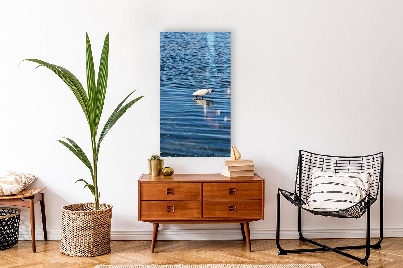 The Silent Hunt: A Lone Heron in Blue Reproduction