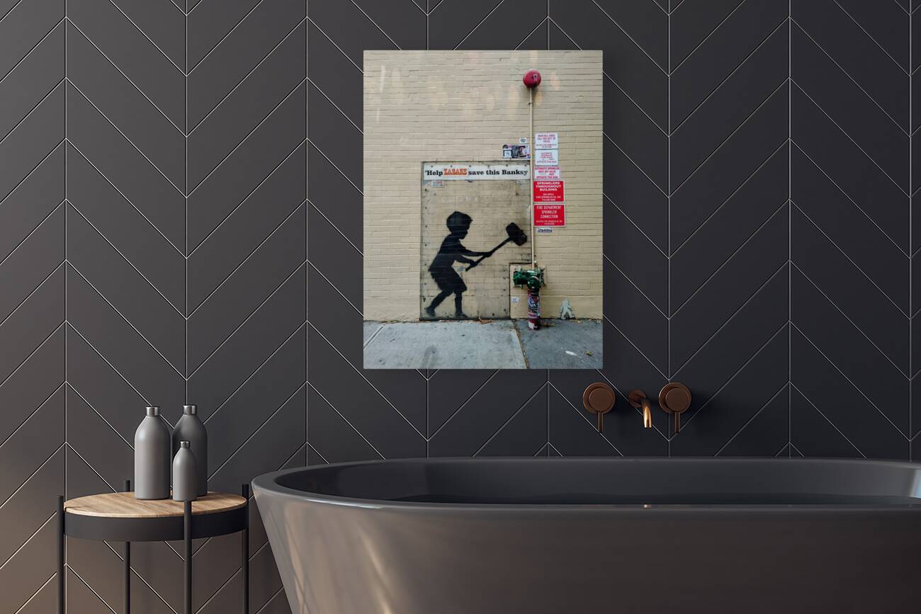 Banksy on Broadway Boy Hammering Hydrant Reproduction