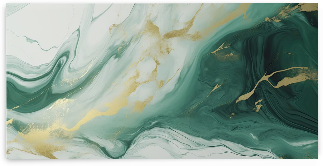 Green White Gold Swirled Marble by Jenene