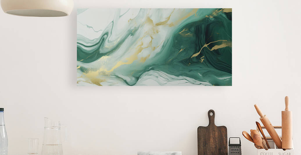 Green White Gold Swirled Marble by Jenene