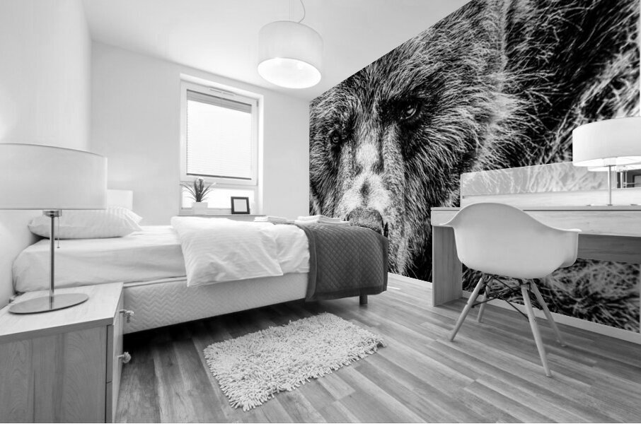 Grizzly Stare B&W Mural print