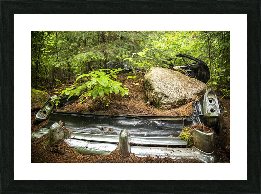 Car with Boulder in Nature Picture Frame print