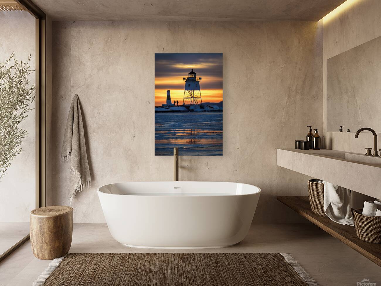 Grand Marais Lighthouse Over Ice Reproduction