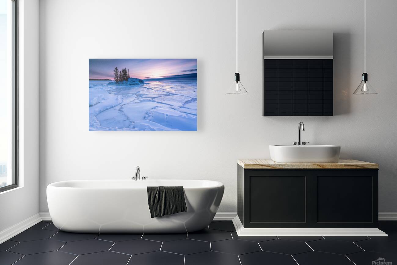 Icy Sunrise over Frozen Lake Superior Reproduction