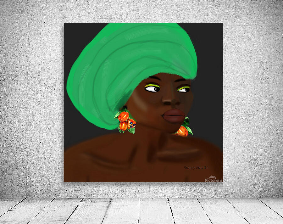 Jamaican Woman in Green Head Wrap with Ackee Earrings Wall Preview