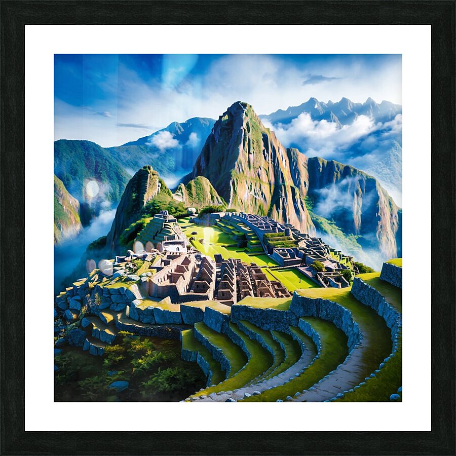 a vibrant and hyper-realistic painting of Machu Picchu Picture Frame print
