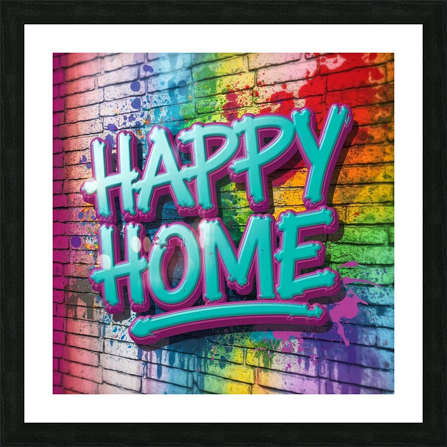  colorful graffiti-style image. The focal point is the bold eye-catching letters HAPPY HOME Picture Frame print