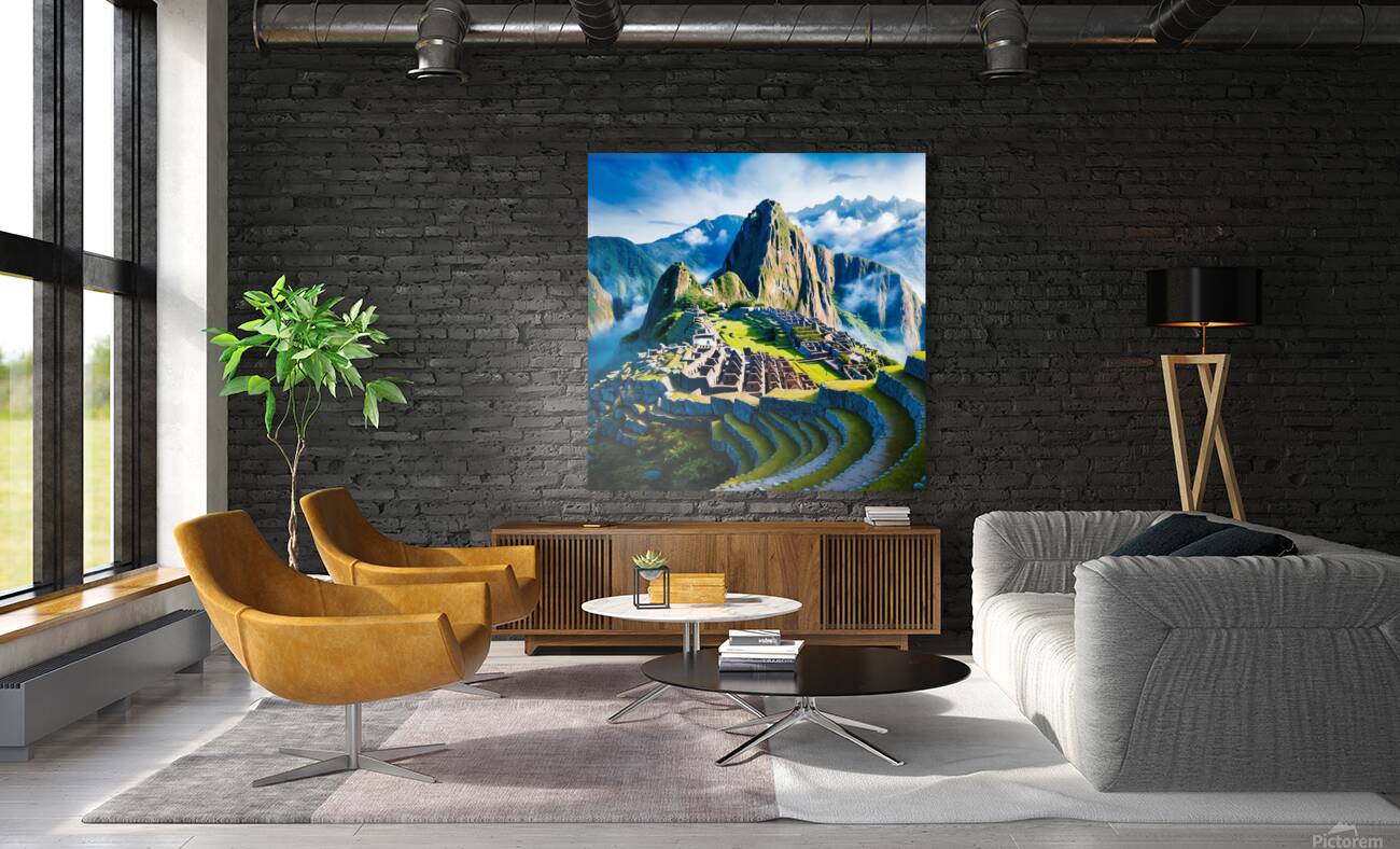 a vibrant and hyper-realistic painting of Machu Picchu Reproduction
