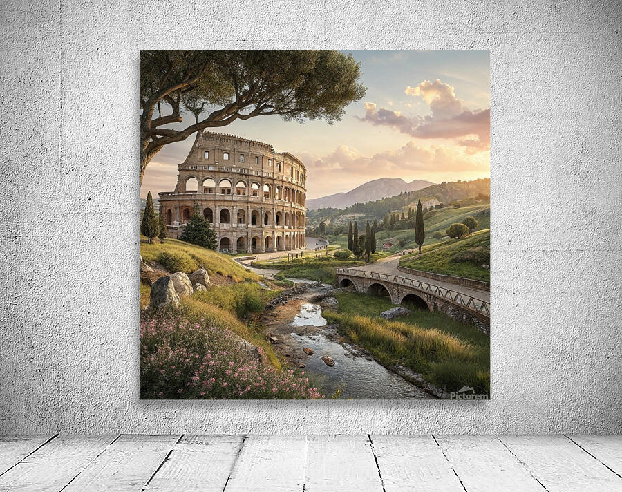 Colosseum in Rome Canvas Print or Wall Clock - Hyper-Realistic 3D Art with Golden Hour Glow Wall Preview