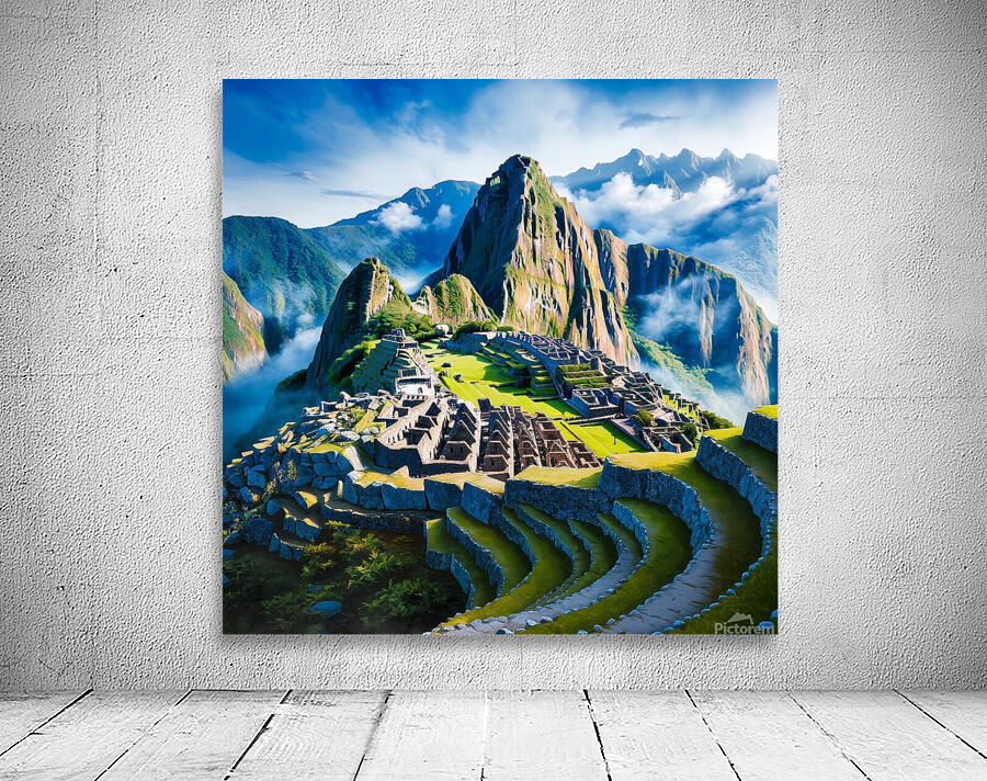 a vibrant and hyper-realistic painting of Machu Picchu Wall Preview