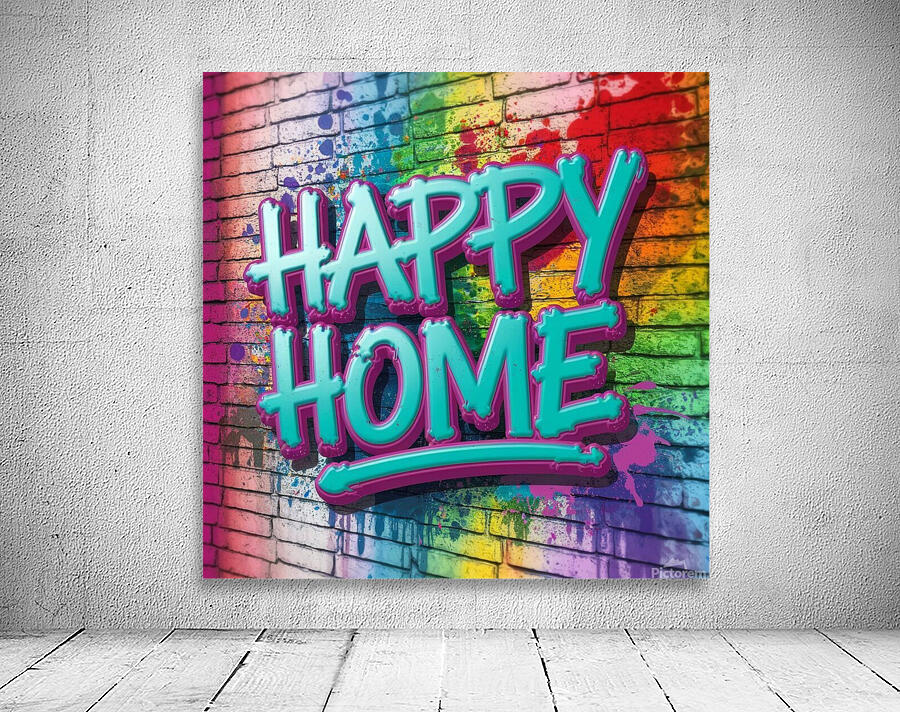  colorful graffiti-style image. The focal point is the bold eye-catching letters HAPPY HOME Wall Preview