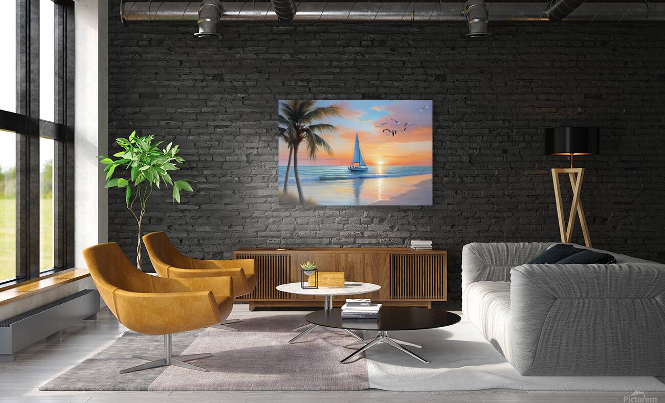 Sailboat At Sunset Reproduction