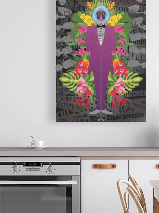 Surreal Singer Monkey Surrounded by Floral Vibrance and Surveillance by ArtoVenture