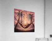 For a stunning sunset it shows a figure lying in a hammock between two coconut trees. Acrylic Print