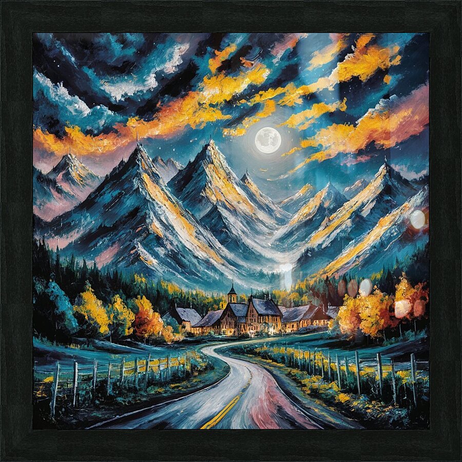 Mountains on a moonlit night Picture Frame print