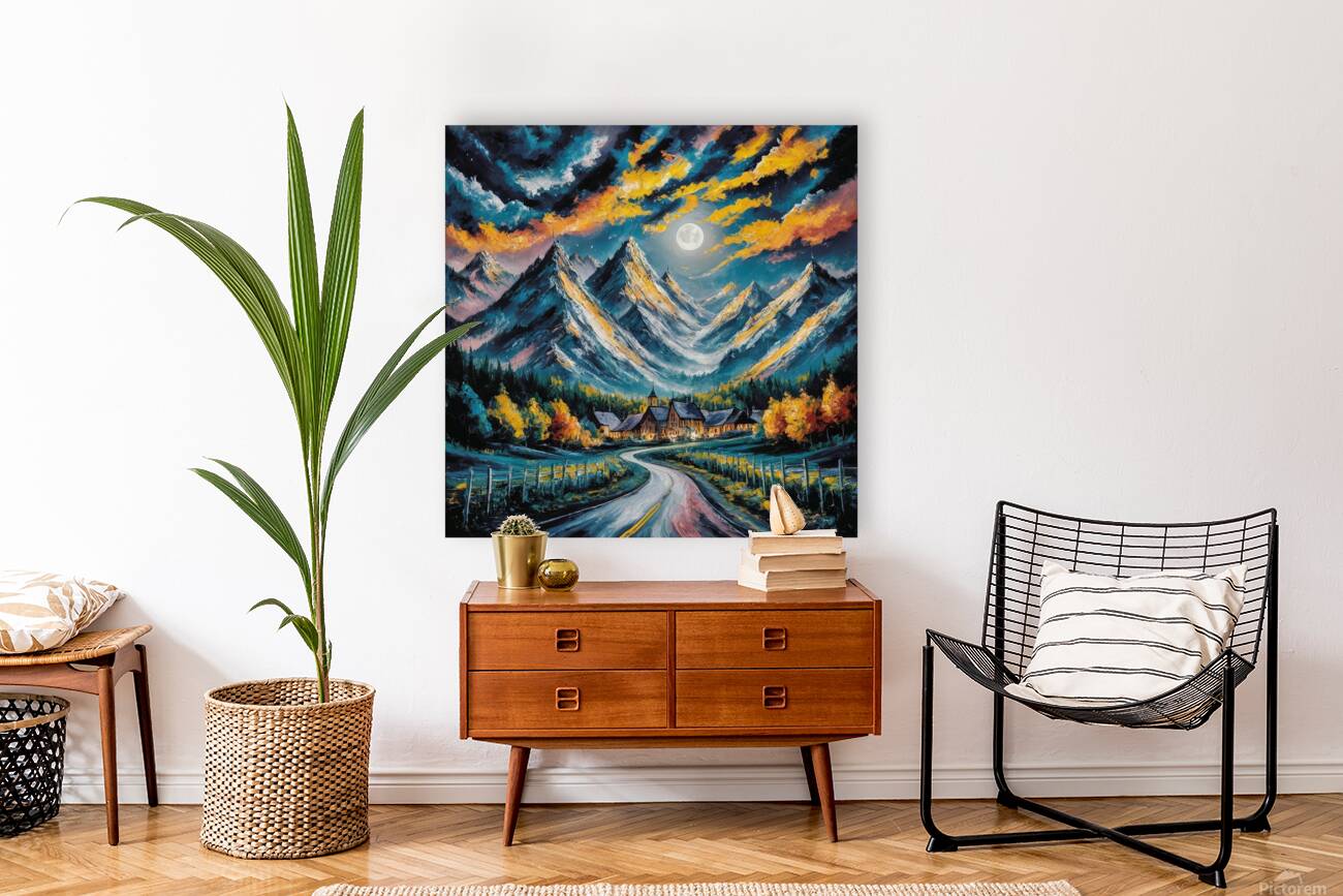 Mountains on a moonlit night Reproduction