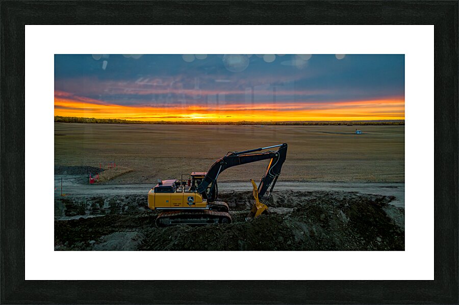 Excavator with sunset Picture Frame print
