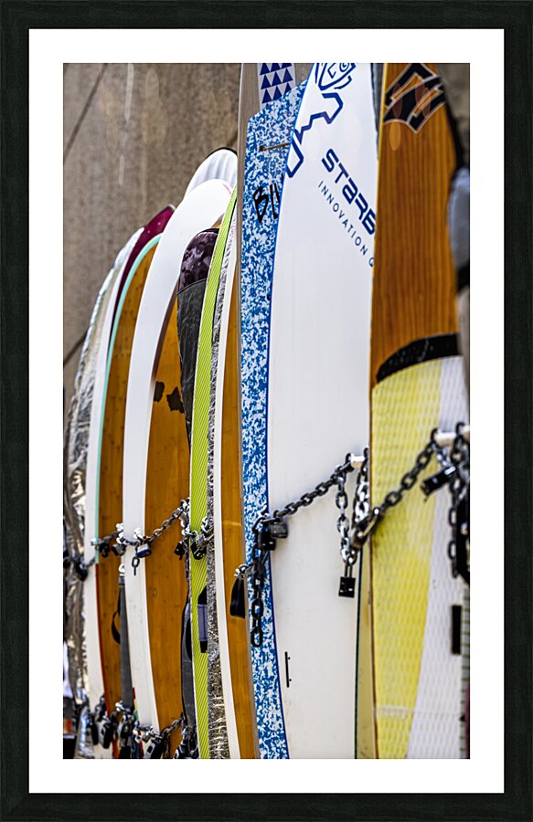 Surf Boards along wall Picture Frame print