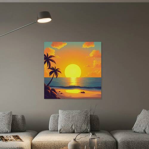 Tropical Sunset Over Ocean with Palm Trees – Vector Style Illustration by Art Visions