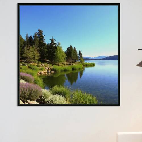 Serene Lakeside Reflections — Tranquil Forest Lake with Mirror-Still Waters by Art Visions