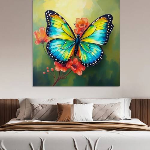 Vibrant Butterfly on Coral Flowers by Art Visions
