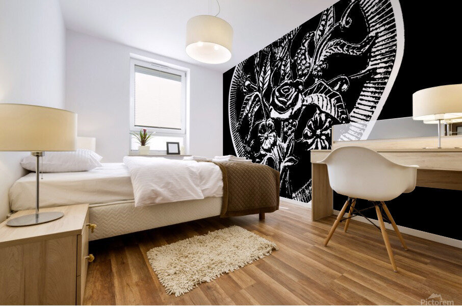 Heart shape ornament stencil graphic Mural print