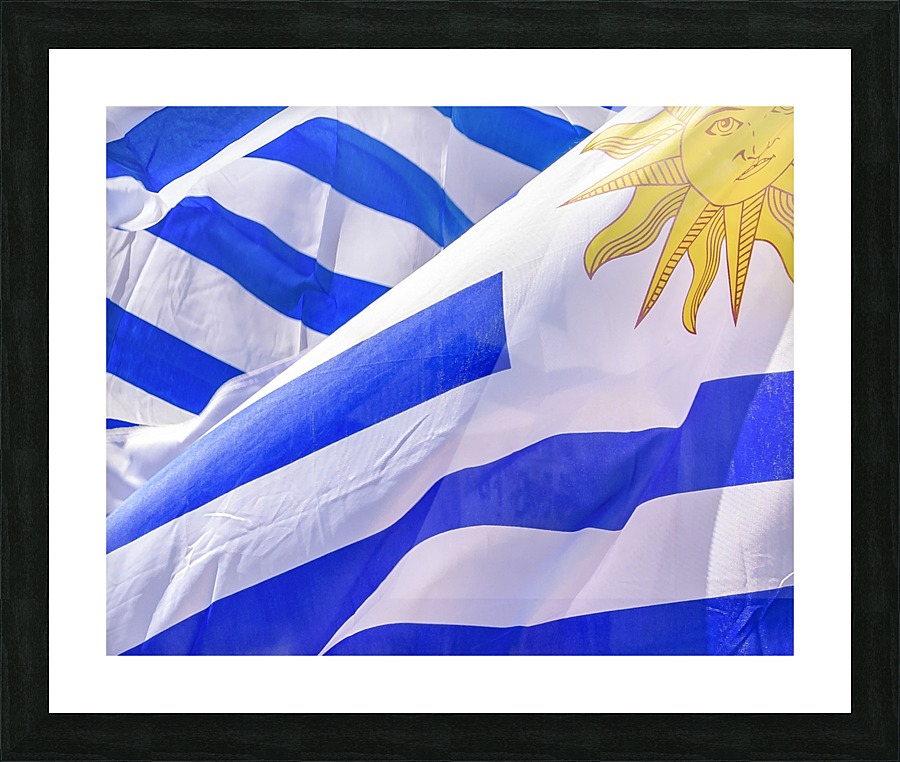 Uruguay Flags Waving Picture Frame print