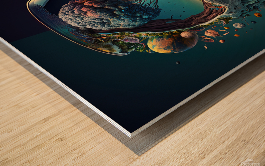 Worlds In A Glass Wood print