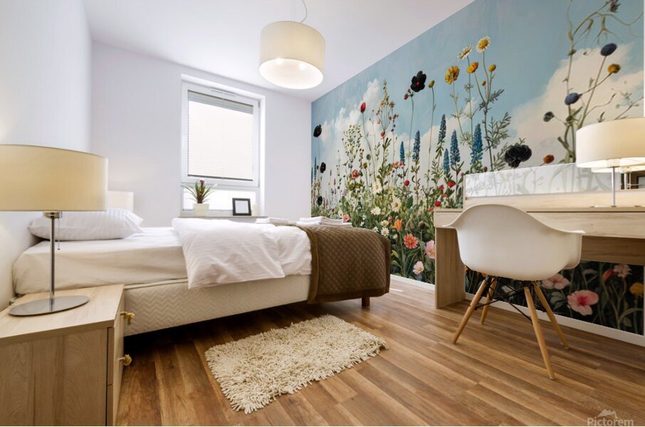 Blue Sky Flower Garden Mural print