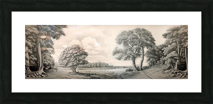  Black & White Trees Drawing Picture Frame print