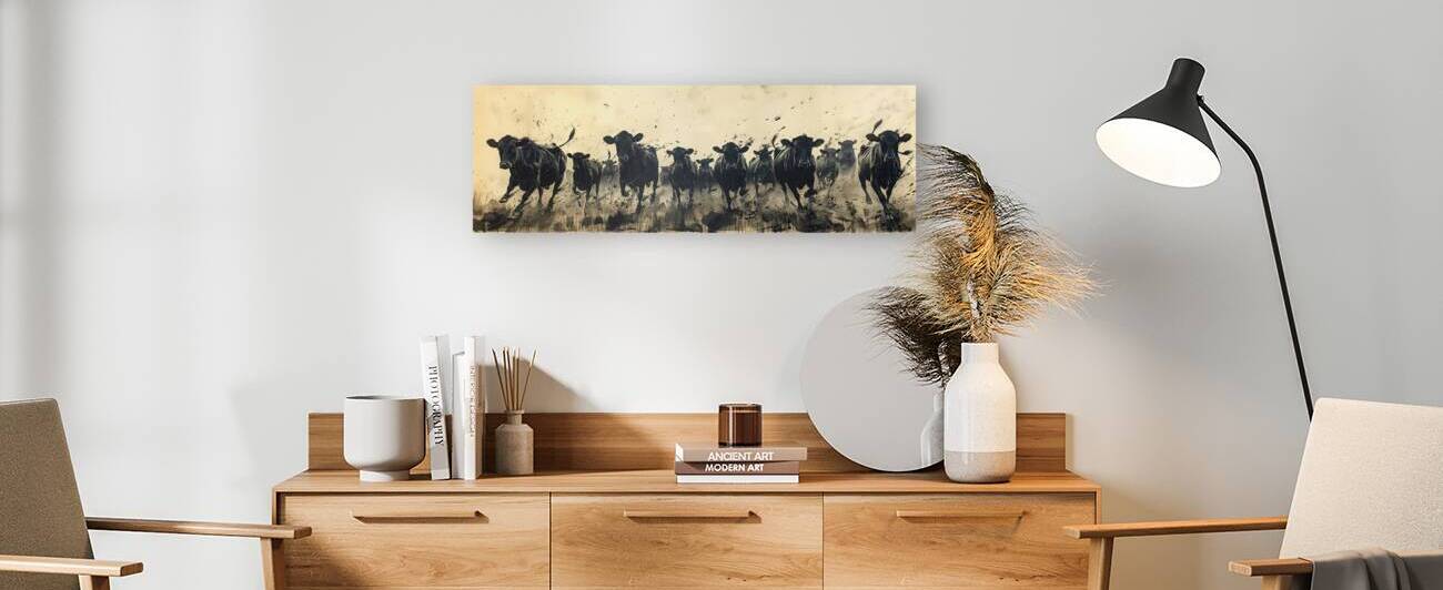 Powerful Cattle Stampede Painting by New York Art Studio