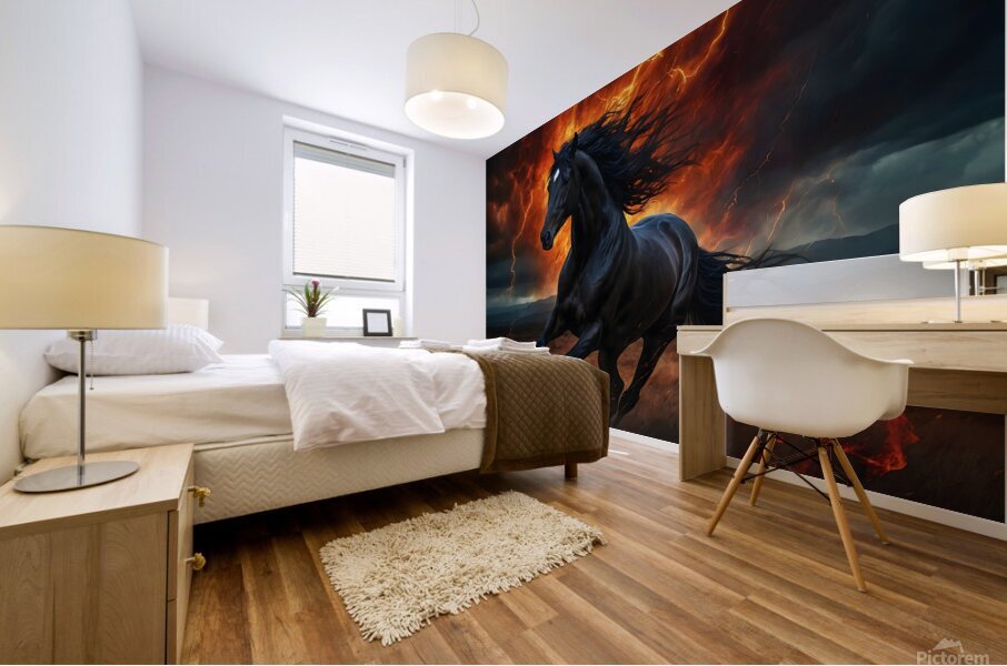 Majestic Horse Amidst Stormy Backdrop Mural print