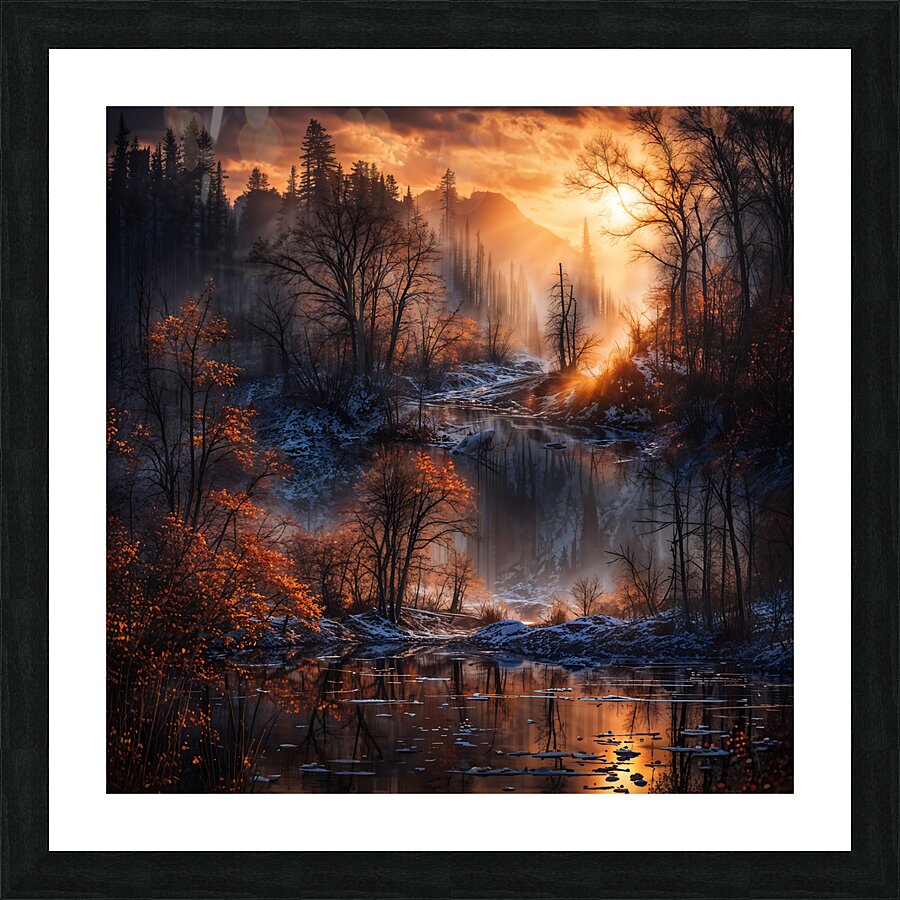 Sunset in the forest Picture Frame print