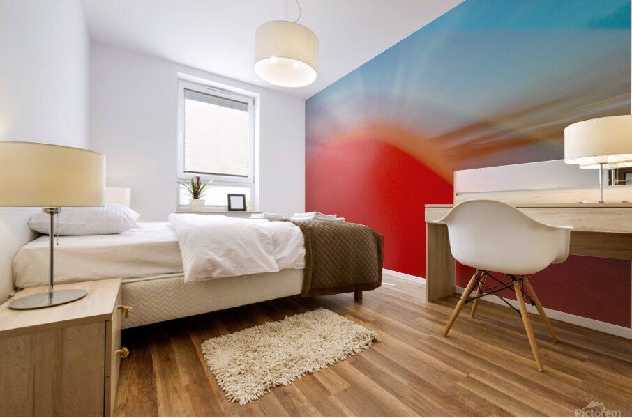 Red Wave with Sunset Mural print
