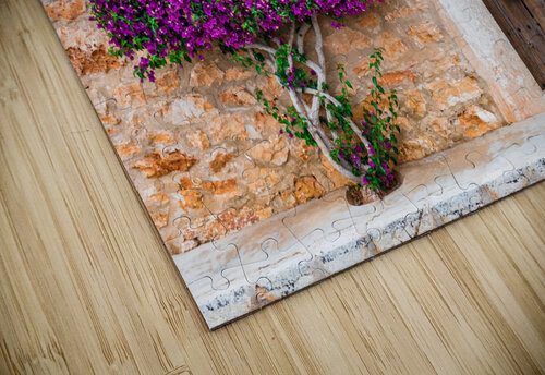 Old door with beautiful bougainvillea flowers alex puzzle