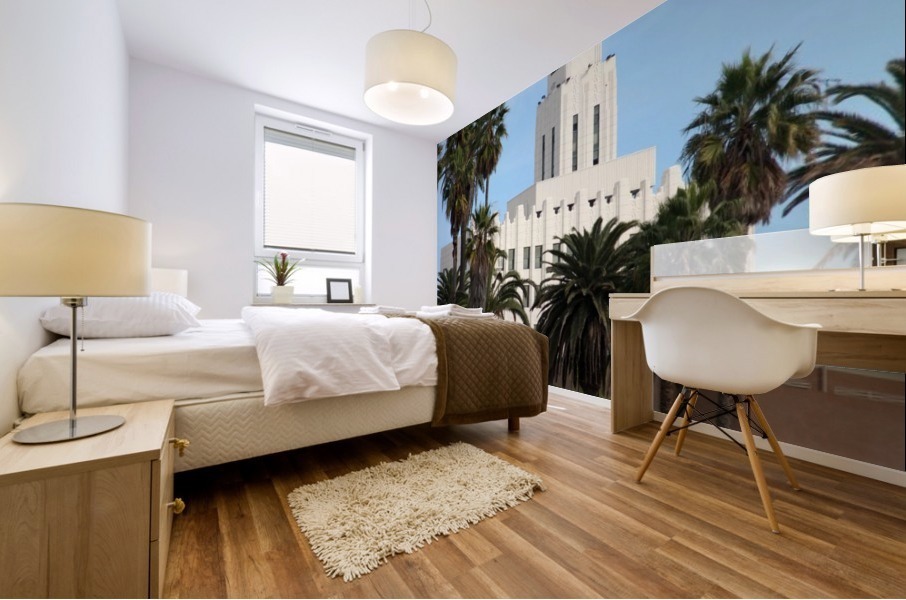 Clock Tower and Palm Trees Mural print