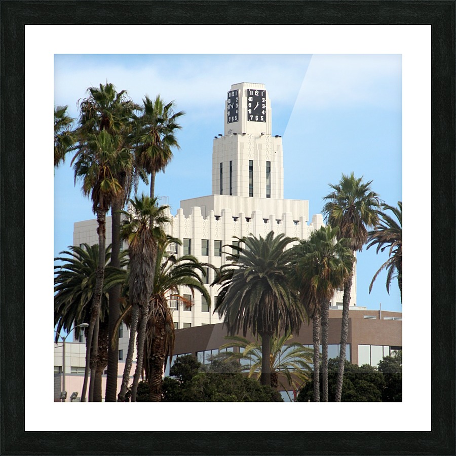 Clock Tower and Palm Trees Picture Frame print