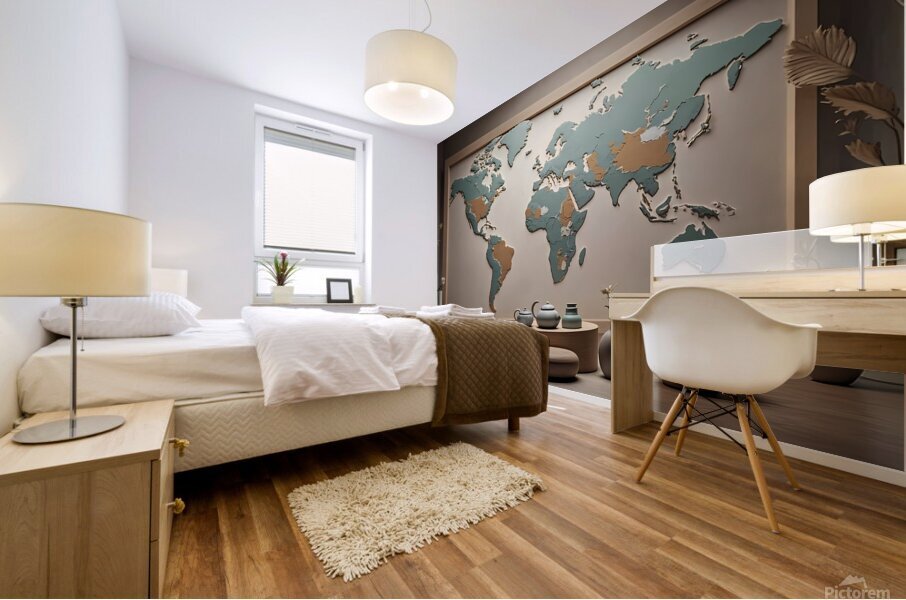 Earthly Harmony Rustic World Map with Elegant Dec Mural print