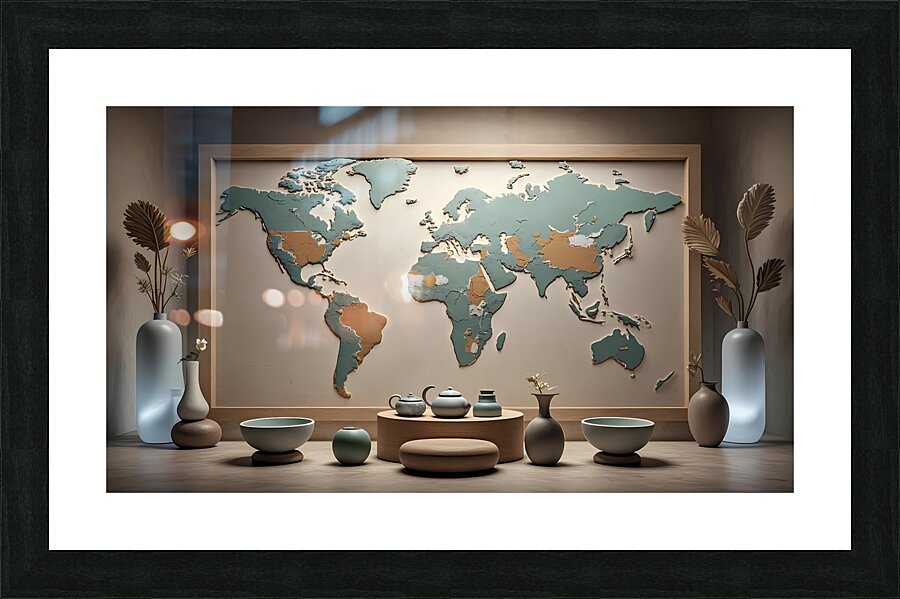 Earthly Harmony Rustic World Map with Elegant Dec Picture Frame print
