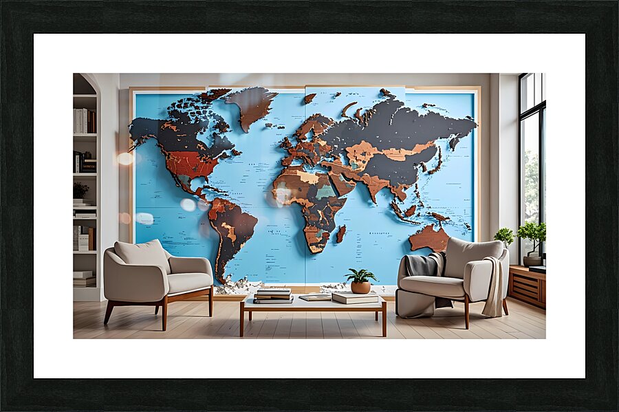 Global Vision A Modern World in Wood and Hue Picture Frame print