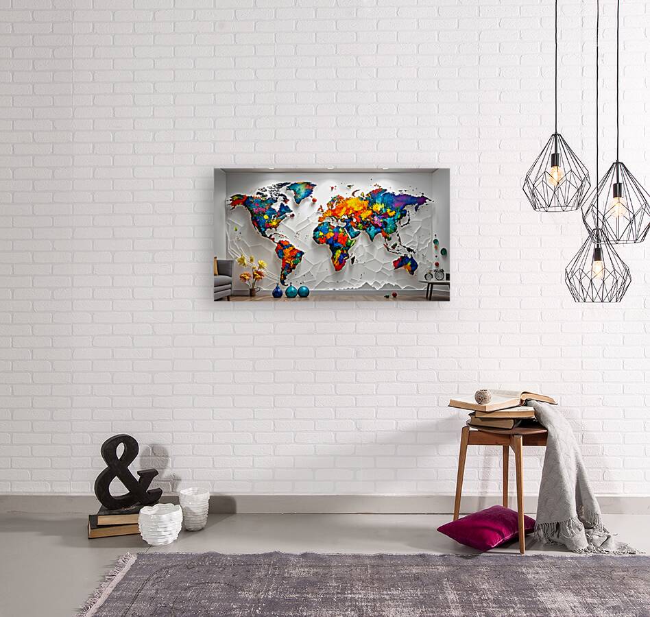 Vibrant World Map Mural Reproduction