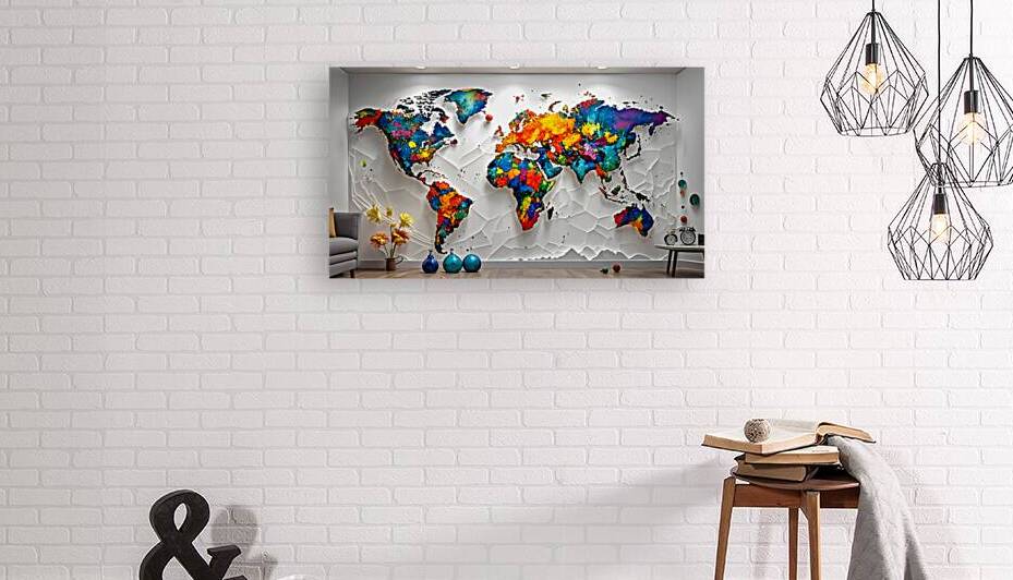 Vibrant World Map Mural by yaser ameen