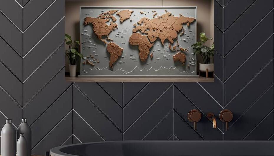 Rustic Elegance 3D World Map Wall Art by yaser ameen