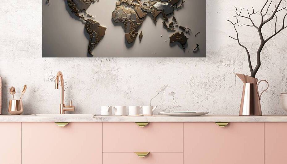 Golden Elegance Luxurious Metallic World Map Wall by yaser ameen