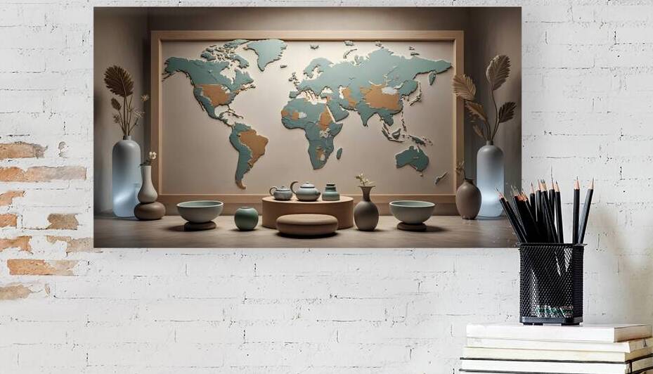 Earthly Harmony Rustic World Map with Elegant Dec by yaser ameen